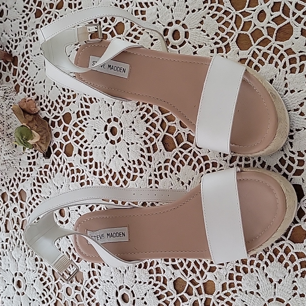 White platform sandals, size 9